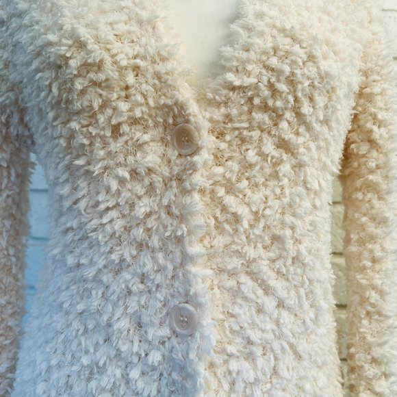 RXB White Ecru Boucle Cardigan Long Sleeve Sweater - Picture 2 of 7